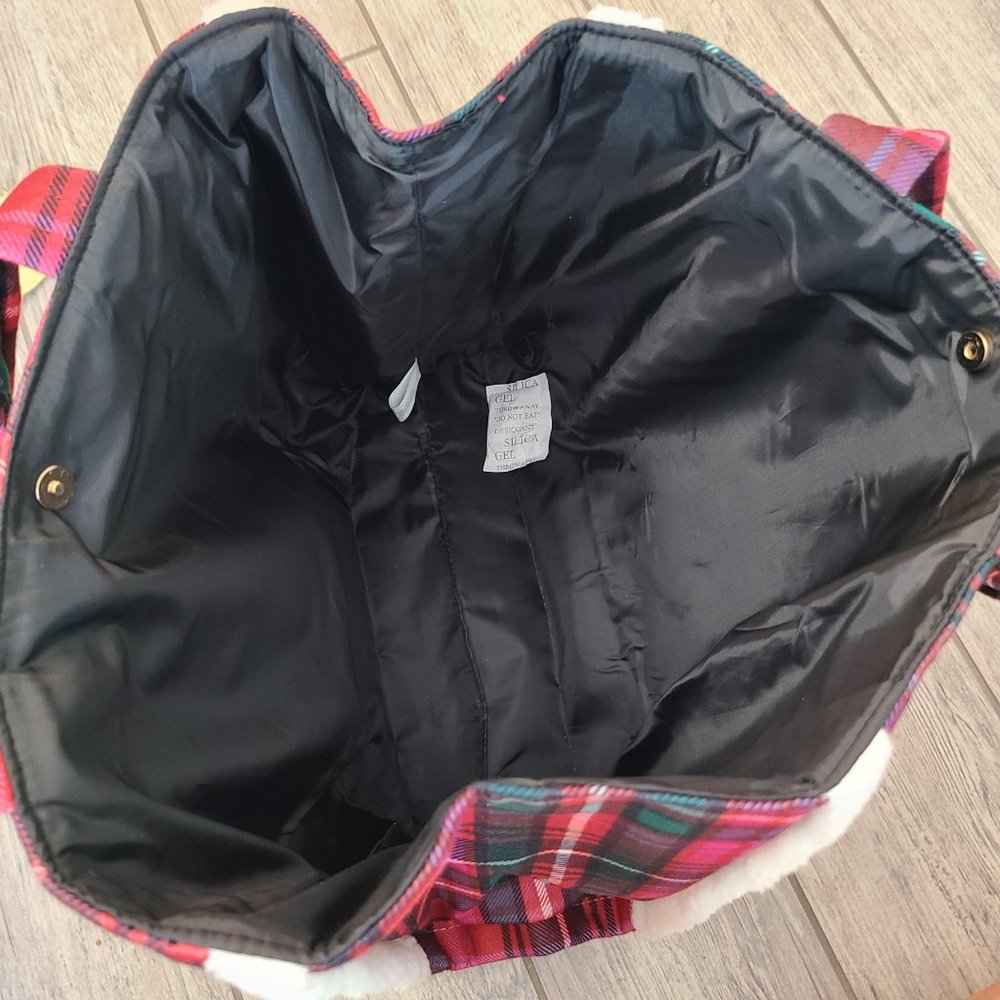 Victoria’s Secret Plaid Sherpa Tote Bag Red Green Check VS Logo - Picture 7 of 11